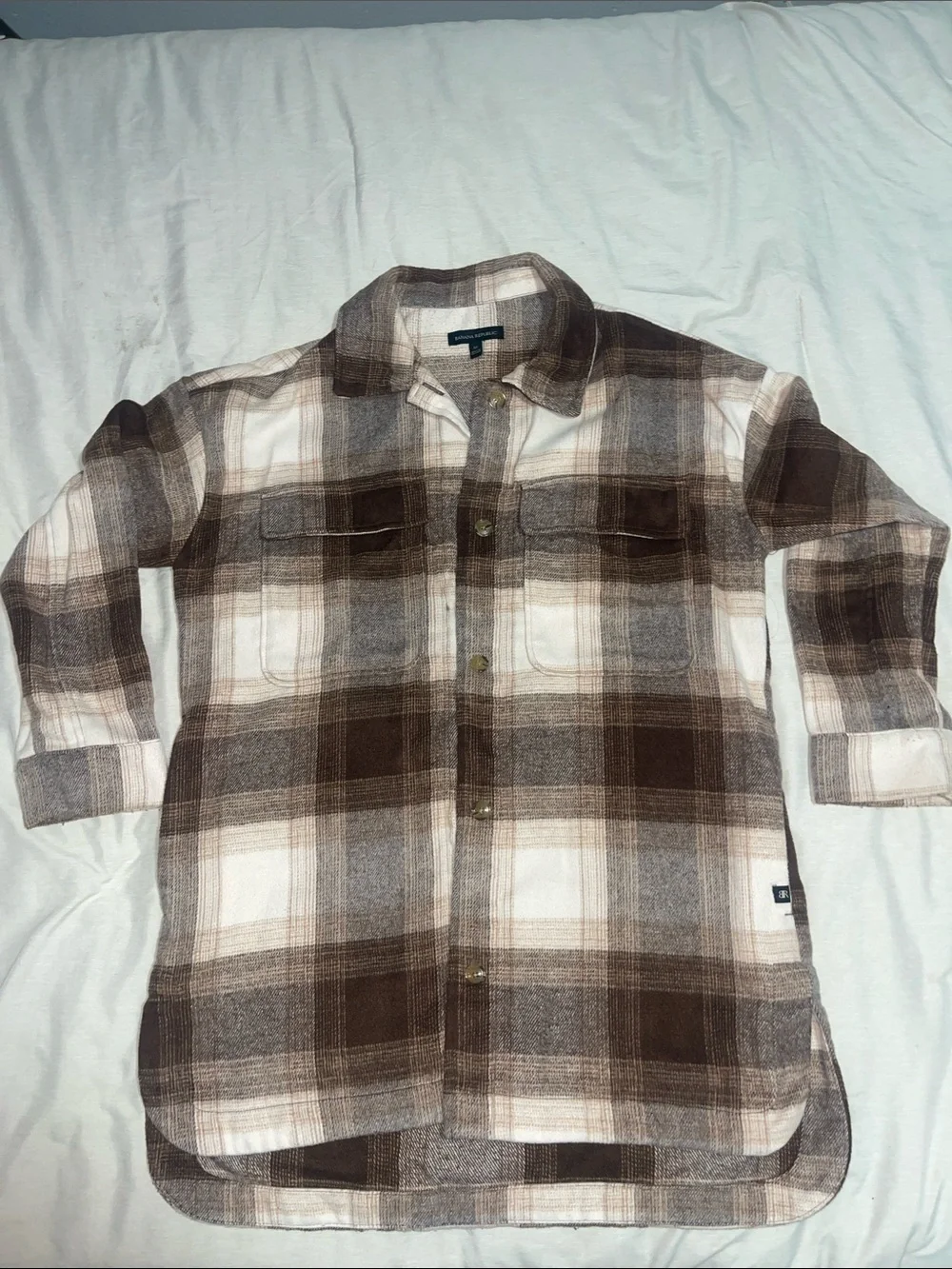 Banana Republic Brown and Cream Plaid Button-Up Shirt Jacket